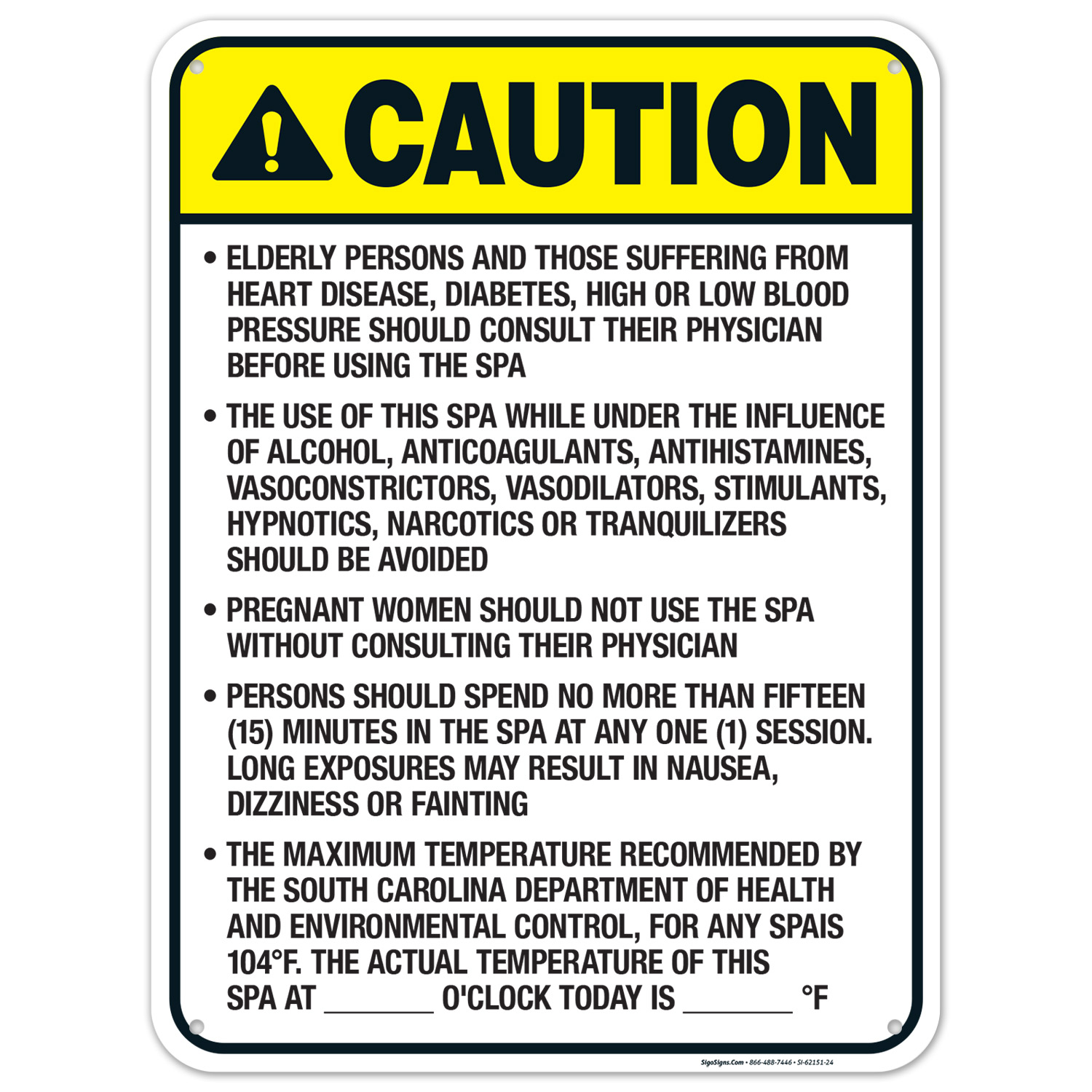 South Carolina Caution Sign, Complies With State Of South Carolina Pool Safety Code